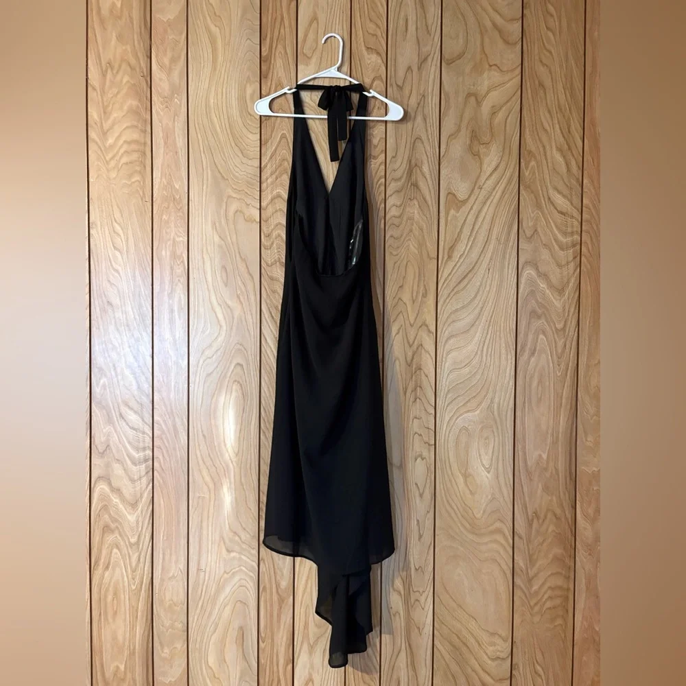 Black Halter Rosette Asymmetrical Dress - Picture 10 of 10